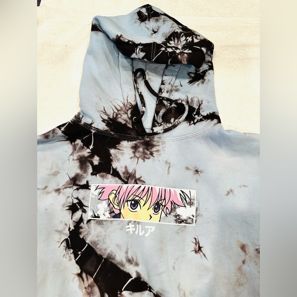 Hunter x Hunter “Killua”, light blue & black, tie-dye, hoodie sweatshirt